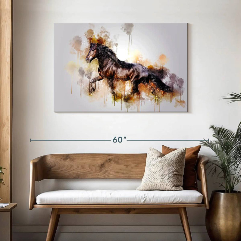 Cheval noir qui court, H 30 po x l 45 po