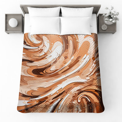 Brown Abstract Swirls Quilted Bedspread All Sizes
