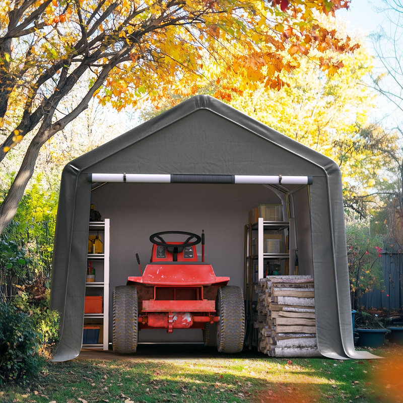 Quictent 10x10FT Carport Shelter with Roll-Up Mesh Windows & Reinforced Frame, Portable Garage Canopy for Motorcycle Storage, Dark Gray
