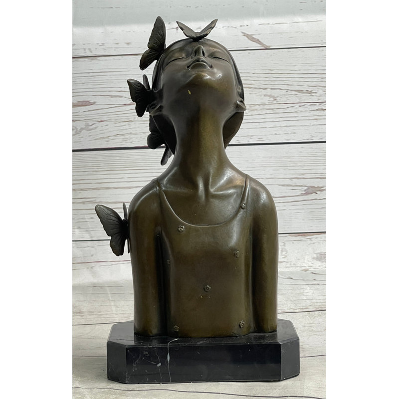 Abstract Bronze Sculpture of Young Girl with Butterflies - Original Art by Collett