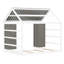 Lit en bois gris pour maison simple avec clôture, toit et armoire de rangement