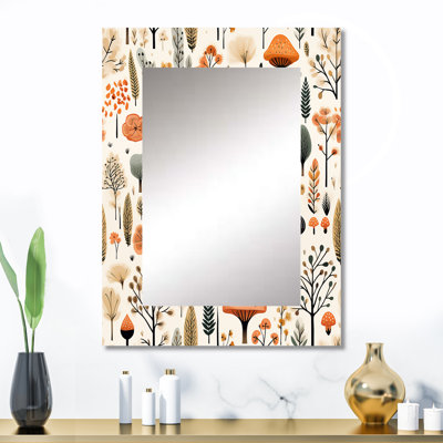 Orange et gris Scerene Woodland Charm - miroir décoratif botanique, miroir mural bohème, impression d'art en métal