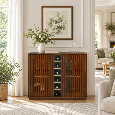 Buffet Mid-Century moderne cannelé avec support à vin