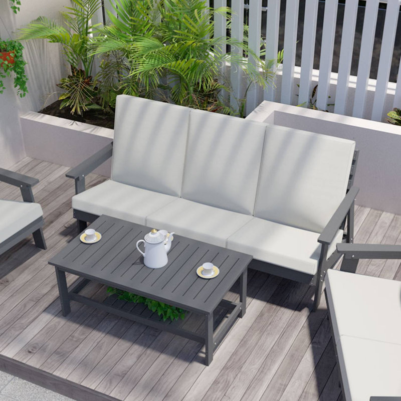 HIPS Outdoor Sofa With Cushion, White Cushion/Gray Frame