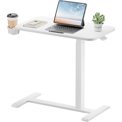 Standing Desk With Hidden Wheels, Pneumatic Mobile Rolling Laptop Desk, Adjustable Height Overbed Bedside Table Computer Workstation For Home Office