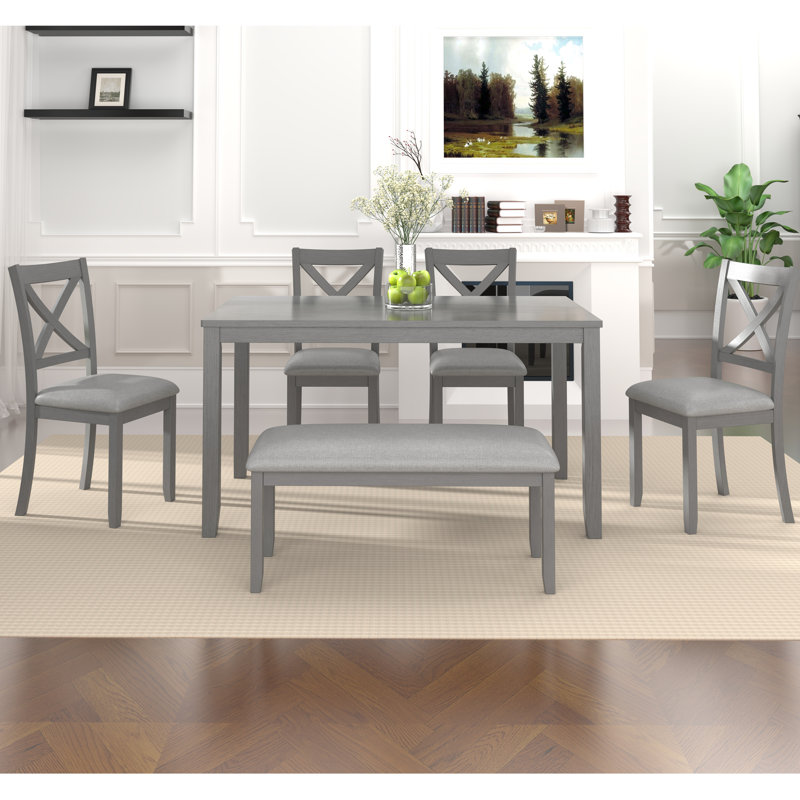 Alfonso 6 - Person Four Leg Dining Set, Gray, Gray, Gray
