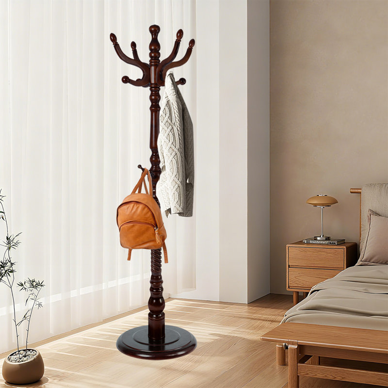 Portemanteau en bois massif, 11 points de suspension et base robuste pour le couloir, bureau (noyer)