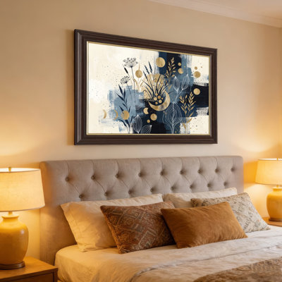 Art mural antique sur toile encadré doré pour le salon, la chambre à coucher, le bureau ou le vestibule - décoration murale décorative avec motif floral abstrait