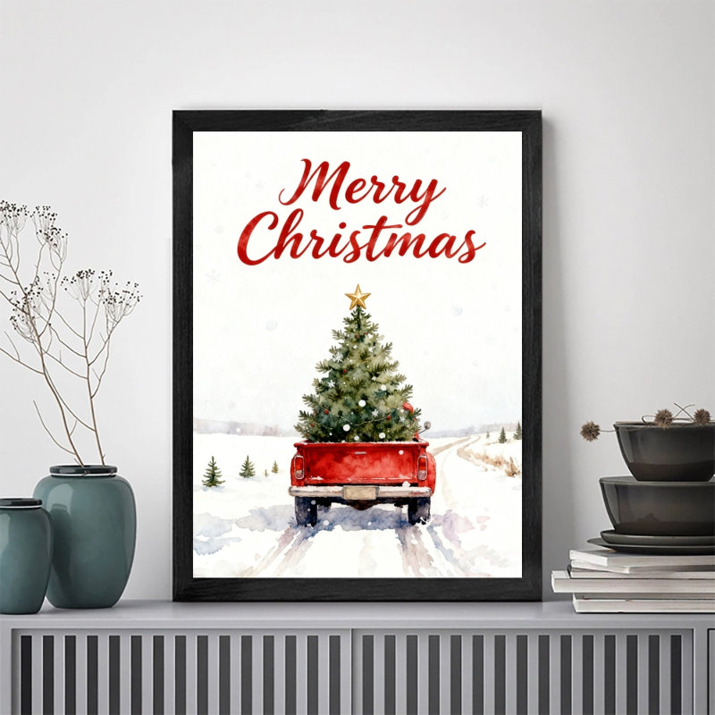 «Black is Vintage Merry Christmas, Christmas is here», reproduction d'art encadrée noire, H 11 po x l 9 po