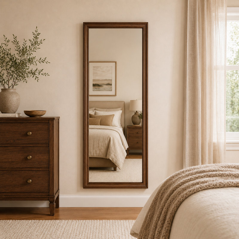 64 x 21 Wood Grain PS Frame Full Length Mirror with 5mm Copper Free Shatter Resistant Glass Floor Leaning or Wall Mounted