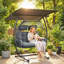 Outsunny Double Hanging Egg Chair with Canopy Cushion PE Rattan Dark Grey