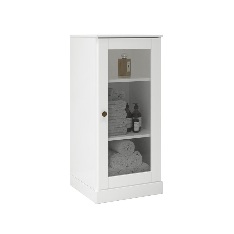 100% Solid Wood 16.5" Bathroom Cabinet with Clear Glass Door and Adjustable Shelves, White