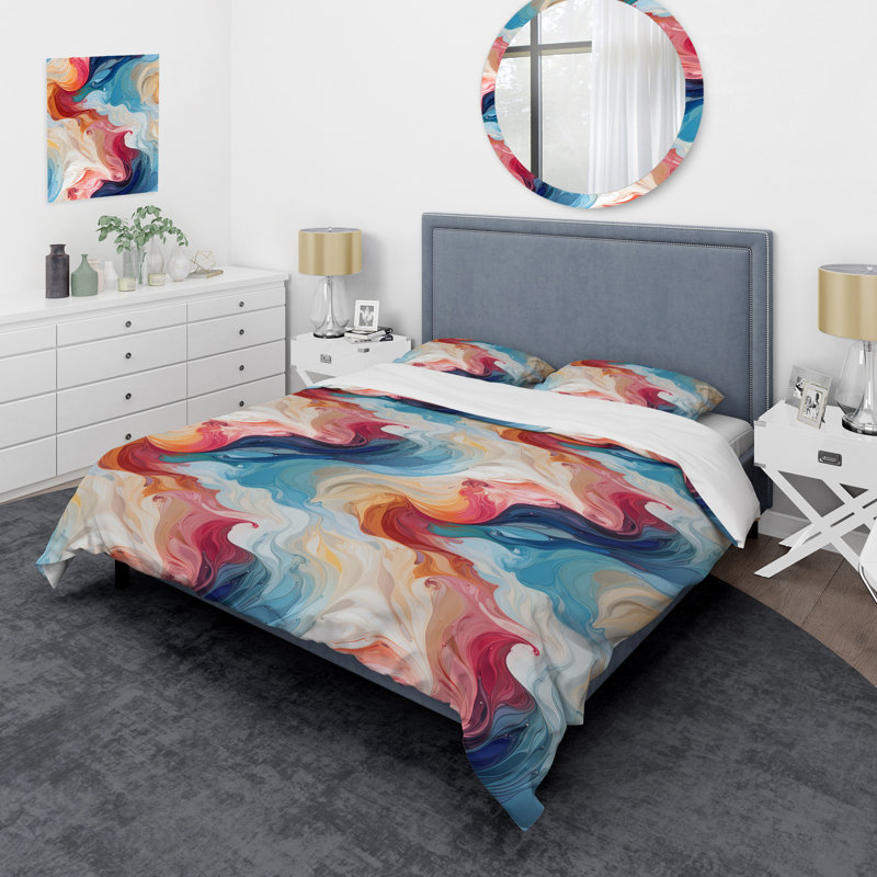 Pink And Blue Bohemian Marble Whirl - Ensemble de housse de couette en marbre