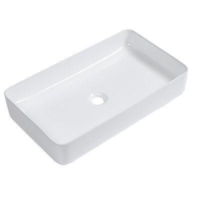 Elegant 24X14 Ceramic Rectangular Bathroom Sink - Vessel Style, Stain-, For Multiple Spaces Sleek Appearance 24"X14" Vessel, Low Water Absorption,