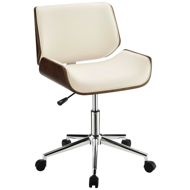 Chaise de bureau pivotante écru et noyer