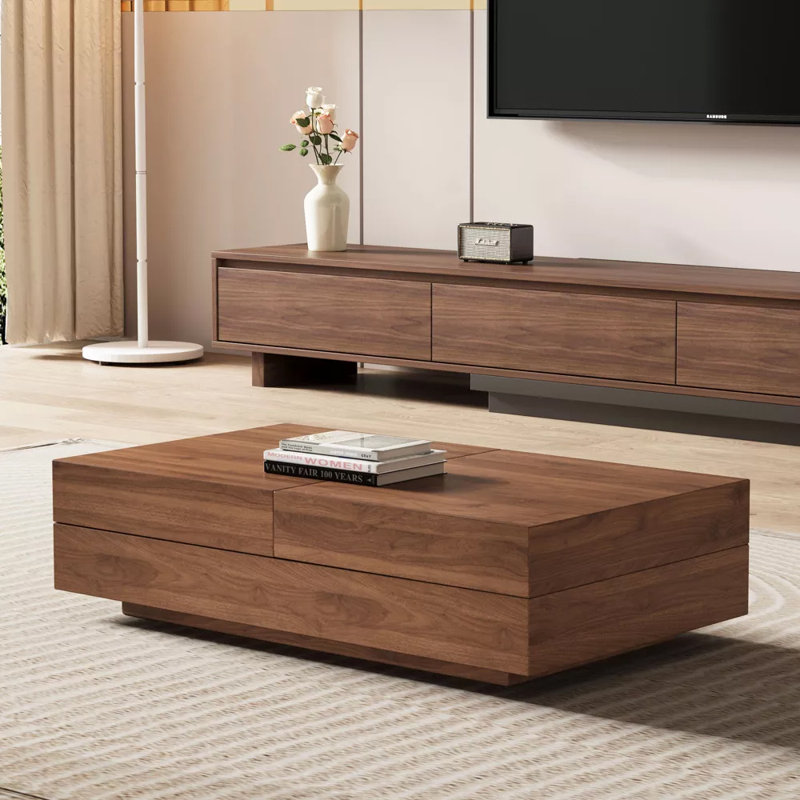 47.2"-81.8" Expandable  Rectangular Coffee Table-with Storage Cabinet for Living Room, Walnut