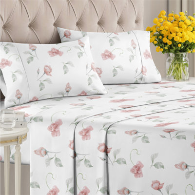 4 Piece Floral Sheet Set Premium Cooling, Soft & Wrinkle Free Bed Sheets – Ultra Soft Microfiber Luxury Bedding Set