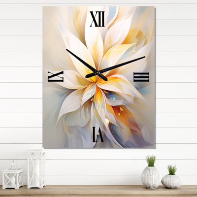 Dreamy White Digital Spring Flowers I - Fractals Modern Wall Clock