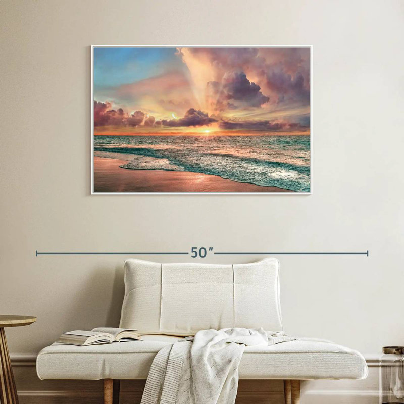 Plage de cuivre, Cadre flottant blanc, 40 po x 27 po