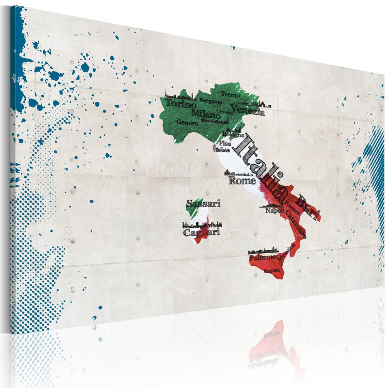 Carte de l'Italie sur toile, H 16 po x l 24 po x P 0,7 po
