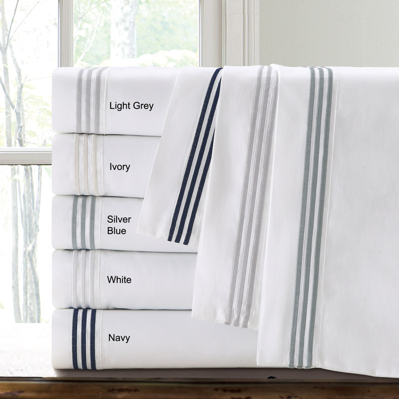 Three Line Hotel Cotton Pillow Sham, Light Gray