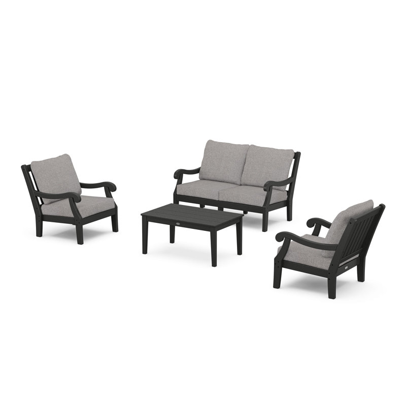 POLYWOOD x Birch Lane Veranda 4-Piece Deep Seating Set with Loveseat, Gray Mist Cushion/Black Frame