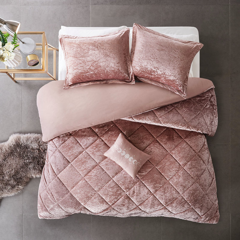Housse de couette en velours doux pour lit très grand / très grand avec coussin décoratif, Rosé