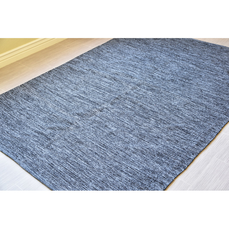 Tapis de zone bleu en coton réversible handwoven à tissage plat Presnell