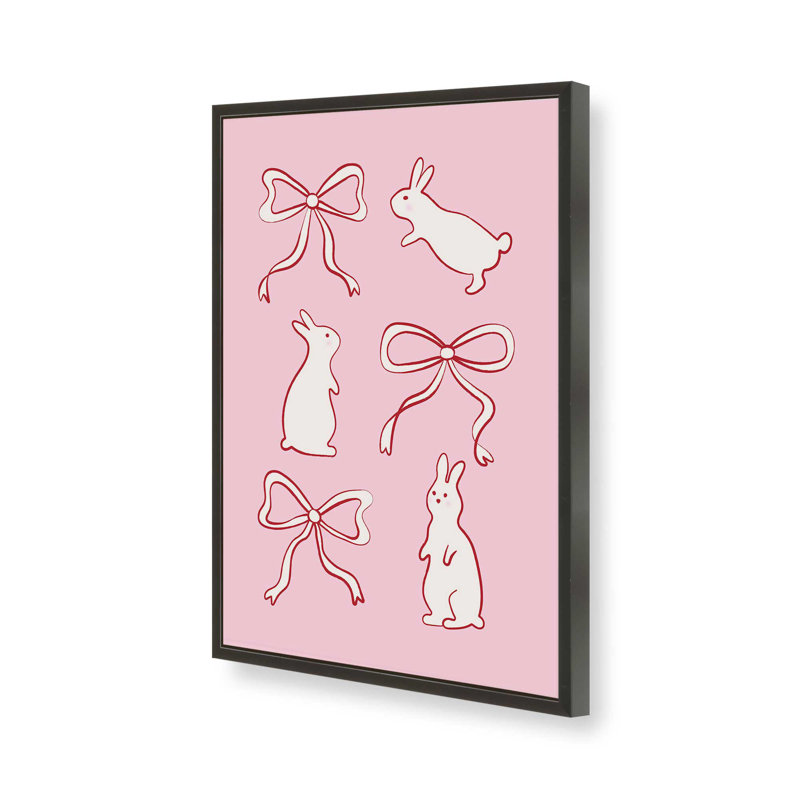 «Ribbon Bows and Bunnies in Red» par Garima Dhawan, impression, Argent argent, Cadre à joints visibles, H 16 po x l 12 po