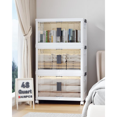 48QT Lockable Storage Bins with Lids - Folding Storage box with Doors and Wheels