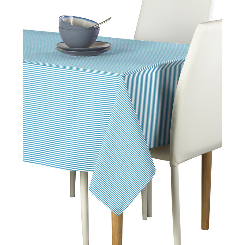 Cotton Striped Rectangular Tablecloth, 120" L x 60" W, Light Blue