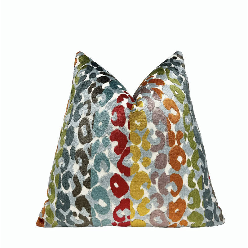 Housse de coussin en velours à rayures léopard, Bleu / blanc / léopard vert, H 20 po x l 20 po