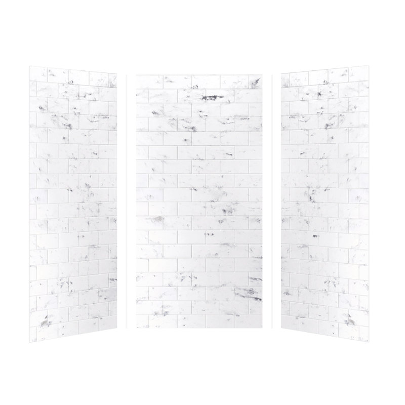 Mur de douche à trois panneaux 96 po x 48 po x 36 po Saramar, H 72 po x l 36 po x P 36 po, Blanc Venito