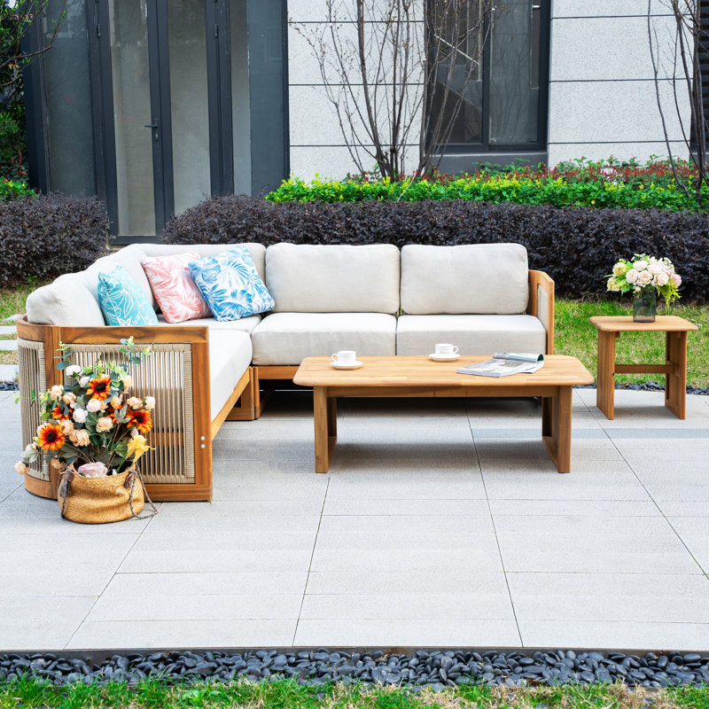 Ensemble de conversation modulaire de patio pour 5 personnes avec coussins Acacia