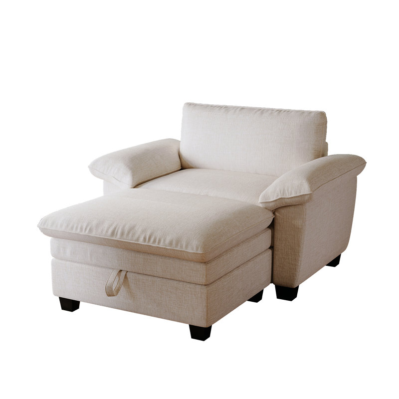 Méridienne Chenille de 51 po avec rangement - beige confortable pour la chambre à coucher et le salon, Beige