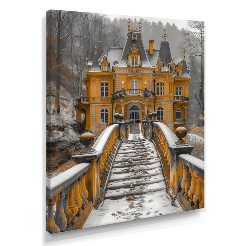 Orange orange, château d'hiver en France - Châteaux, art mural, Toile tendue, H 40 po x l 30 po