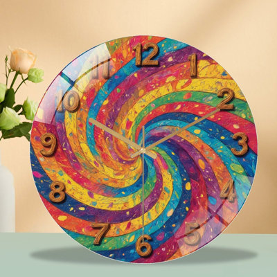 Clock Face Circus Clowns Tents Art - 12'' Modern Glass Wall Clock