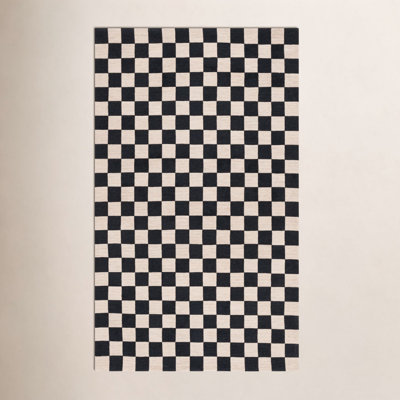 Freesia Black Beige Hand-Tufted Checkered Rug