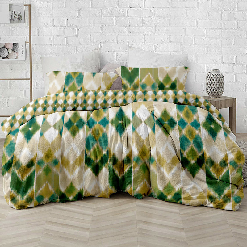  Ensemble de housse de couette réversible en coton 3 pièces vert , Housse de couette pour très grand lit et 2 taies 