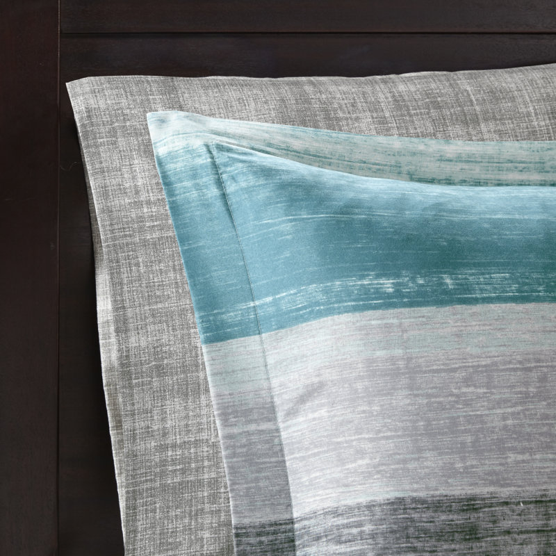 Aqua and Gray Queen Microfiber Bed in a Bag Set