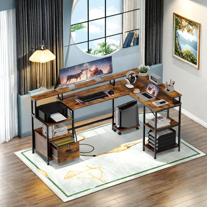 Bureau en L 76 po réversible, Brun