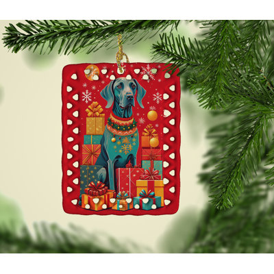 Ornement en porcelaine de Noël Weimaraner