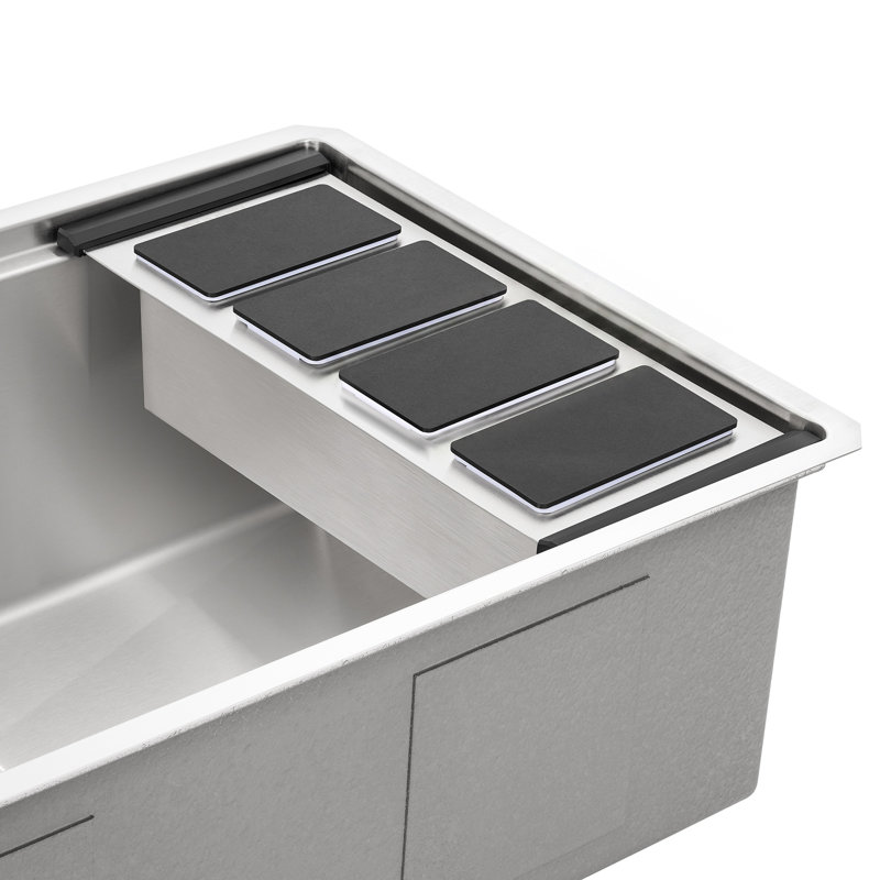 Ruvati LedgeFit Ice Chilled Condiment Tray Cocktail Bartender Bowl with Black Composite Covers Workstation Sink Accessory