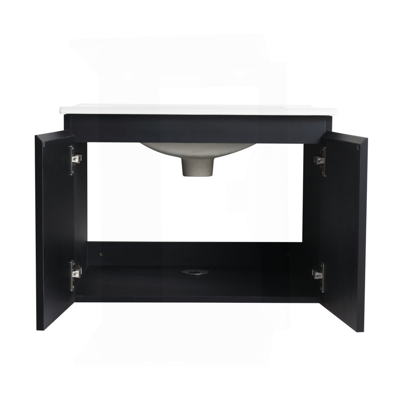 24'' Floating Wall-Mounted Bathroom Vanity With Ceramics Sink & Soft-Close Cabinet Door, KD-Package, 24" W