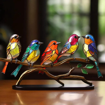 Colourful Birds Statue Ornament Tabletop Birds Decoration Acrylic Birds Decorative Metal Birds