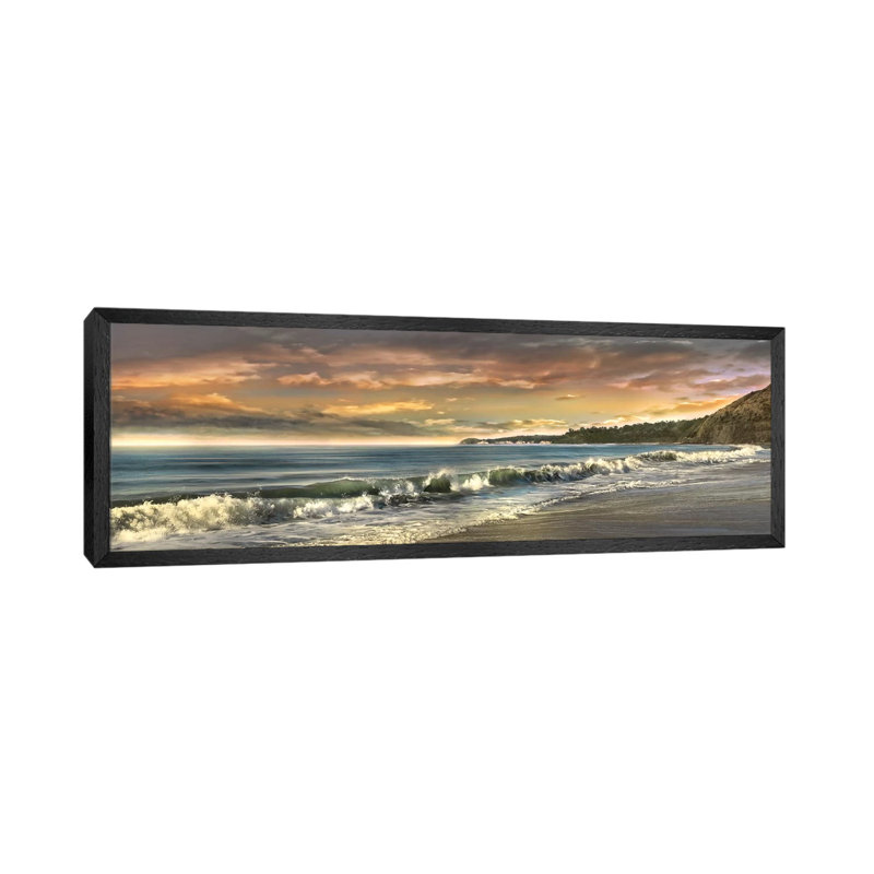 Warm Sunset by Mike Calascibetta - Panoramic Print on Canvas, 30.48 cm H x 91.44 cm W, Black Floater Framed