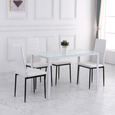 Ensemble de 4 chaises de salle à manger rembourrées en tissu de lin blanc