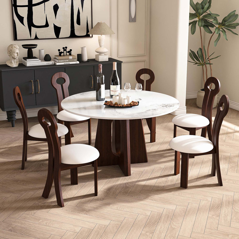 53" Sintered Stone Round Dining Table Set, 7