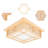 14" Japanese Style Wooden LED Ceiling Light, Dimmable Tatami Lamp with Remote