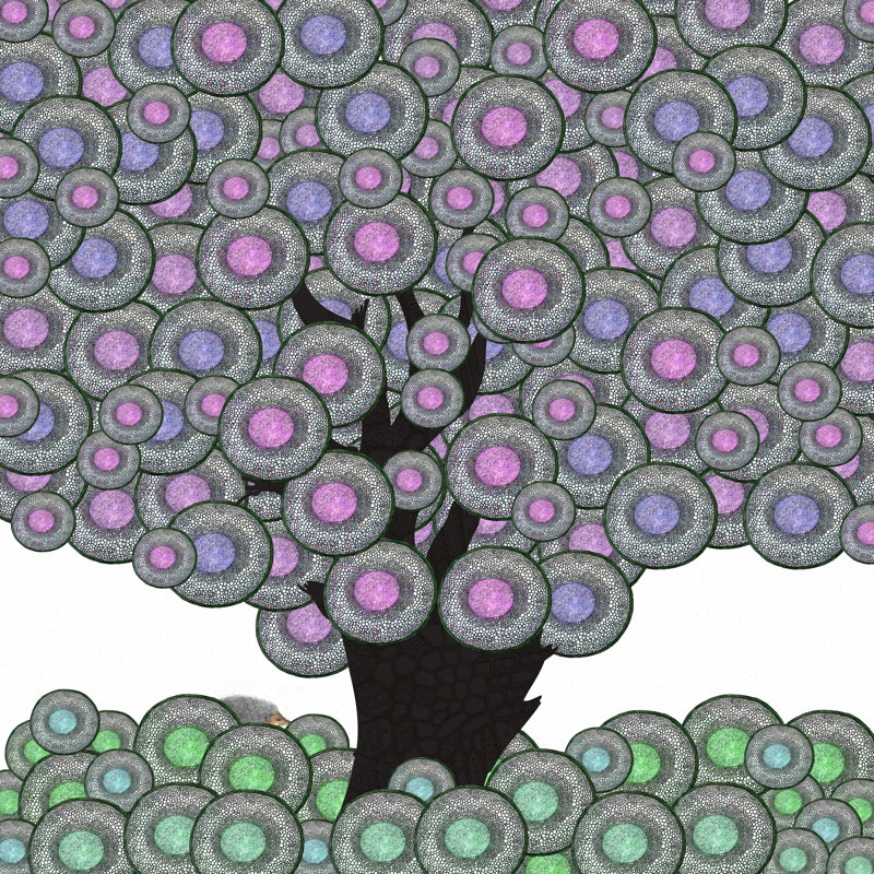 «Belle13 Abstract Tree and Hedgehog» par Paula Florescu-Iclenzan, reproduction sur toile tendue, H 12 po x l 12 po, Non